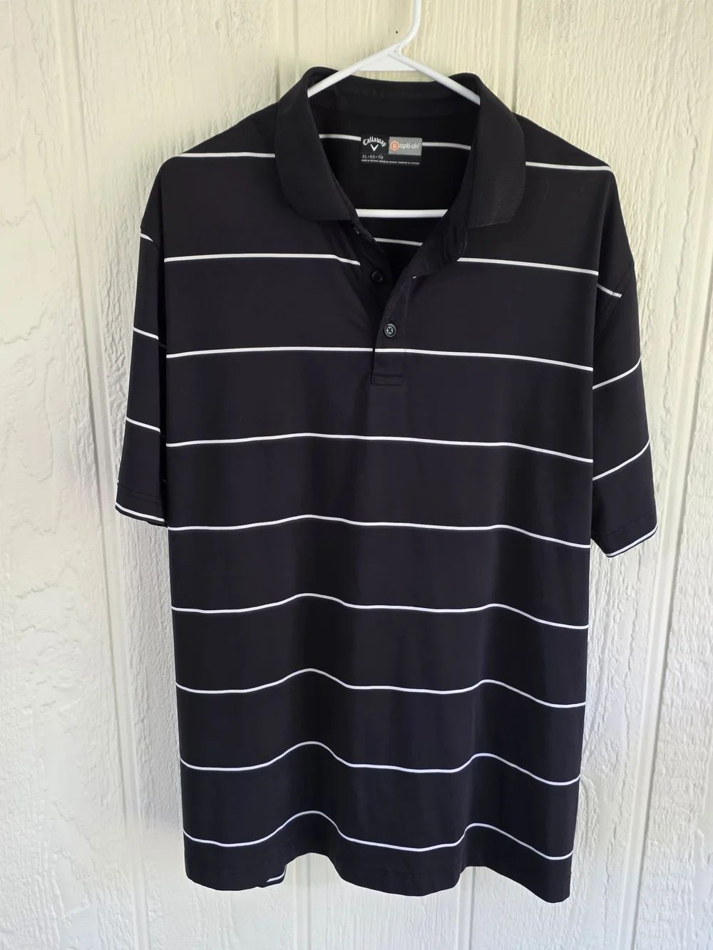 Men's Callaway Black Polo with White Horizontal Stripes, Size XL